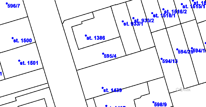 Parcela st. 595/4 v KÚ Pardubice, Katastrální mapa