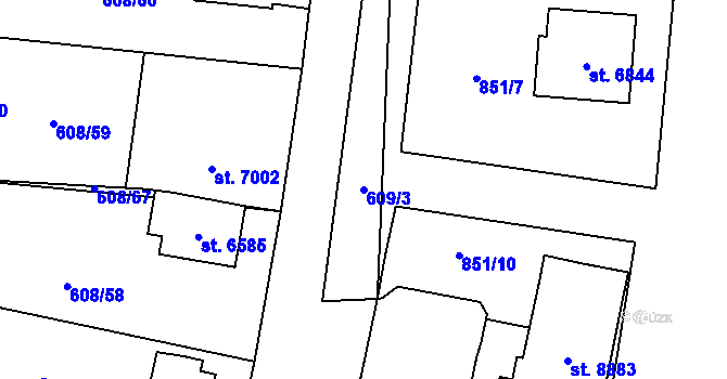 Parcela st. 609/3 v KÚ Pardubice, Katastrální mapa