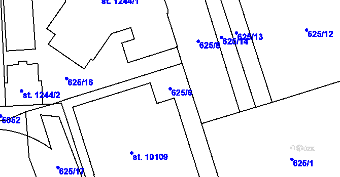 Parcela st. 625/6 v KÚ Pardubice, Katastrální mapa