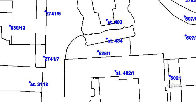 Parcela st. 628/1 v KÚ Pardubice, Katastrální mapa