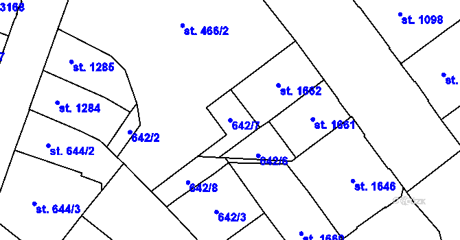 Parcela st. 642/7 v KÚ Pardubice, Katastrální mapa