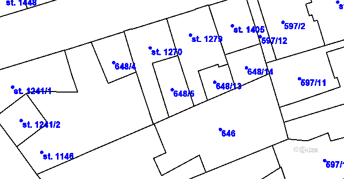 Parcela st. 648/5 v KÚ Pardubice, Katastrální mapa