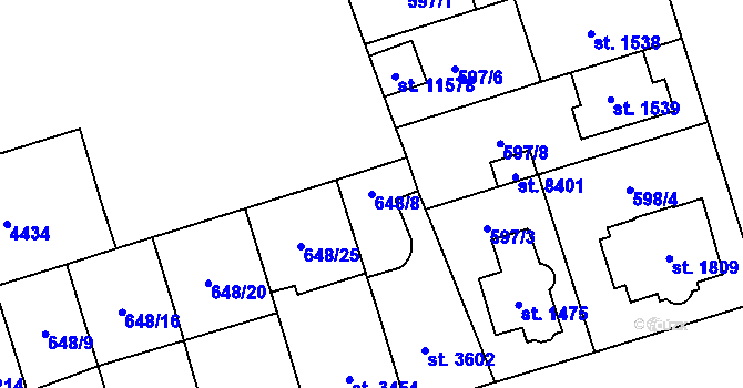Parcela st. 648/8 v KÚ Pardubice, Katastrální mapa