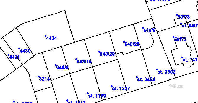 Parcela st. 648/20 v KÚ Pardubice, Katastrální mapa