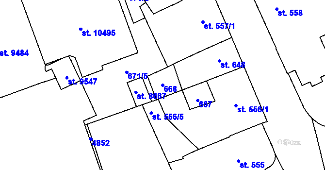 Parcela st. 668 v KÚ Pardubice, Katastrální mapa