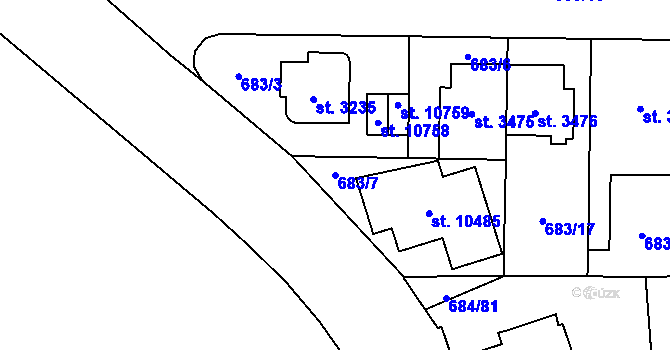Parcela st. 683/7 v KÚ Pardubice, Katastrální mapa