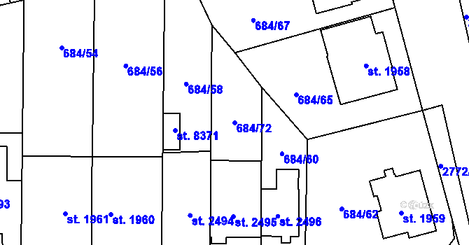 Parcela st. 684/72 v KÚ Pardubice, Katastrální mapa