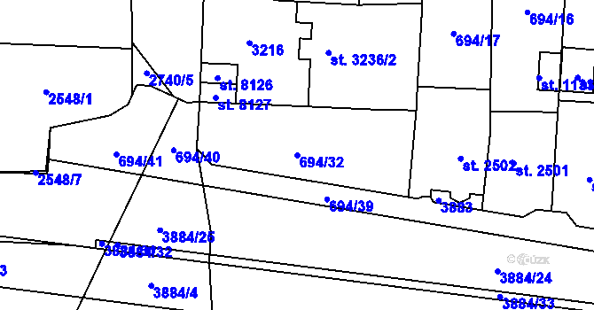 Parcela st. 694/32 v KÚ Pardubice, Katastrální mapa