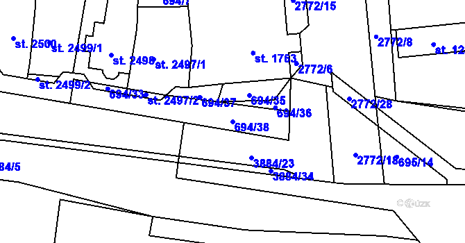 Parcela st. 694/38 v KÚ Pardubice, Katastrální mapa