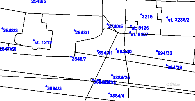 Parcela st. 694/41 v KÚ Pardubice, Katastrální mapa