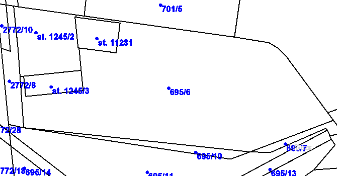 Parcela st. 695/6 v KÚ Pardubice, Katastrální mapa