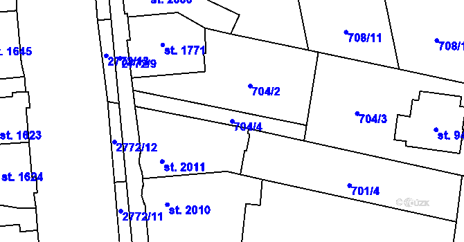 Parcela st. 704/4 v KÚ Pardubice, Katastrální mapa