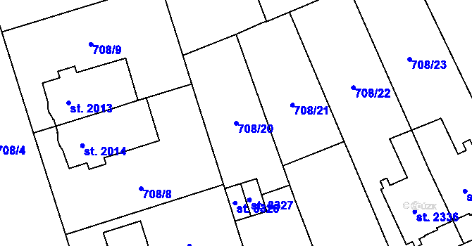 Parcela st. 708/20 v KÚ Pardubice, Katastrální mapa