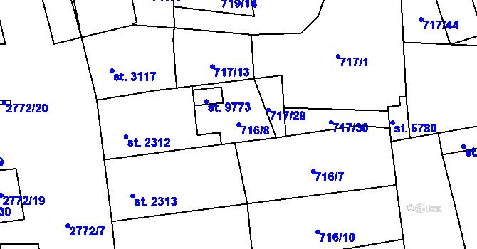 Parcela st. 716/8 v KÚ Pardubice, Katastrální mapa