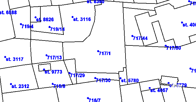 Parcela st. 717/1 v KÚ Pardubice, Katastrální mapa