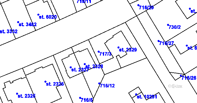 Parcela st. 717/3 v KÚ Pardubice, Katastrální mapa