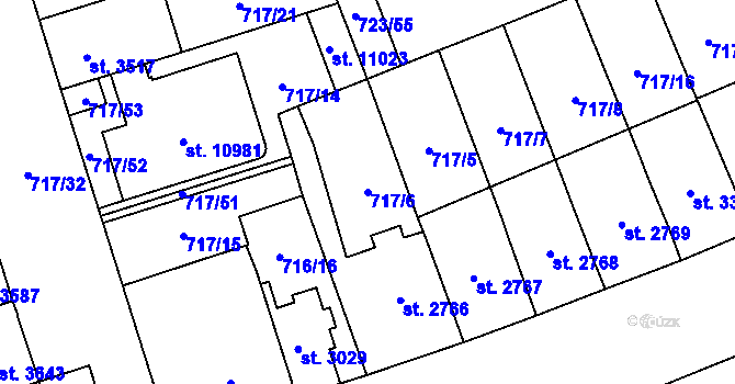Parcela st. 717/6 v KÚ Pardubice, Katastrální mapa