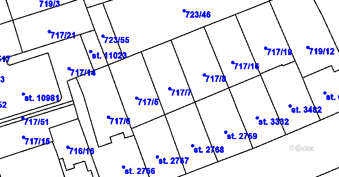 Parcela st. 717/7 v KÚ Pardubice, Katastrální mapa