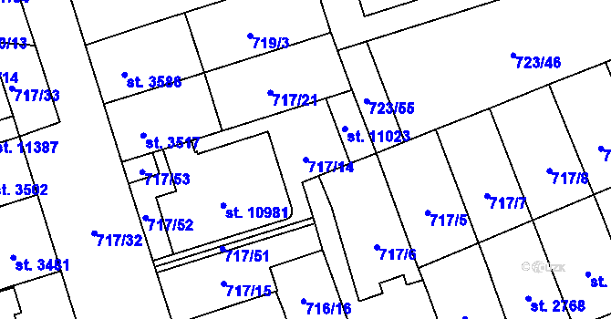 Parcela st. 717/14 v KÚ Pardubice, Katastrální mapa