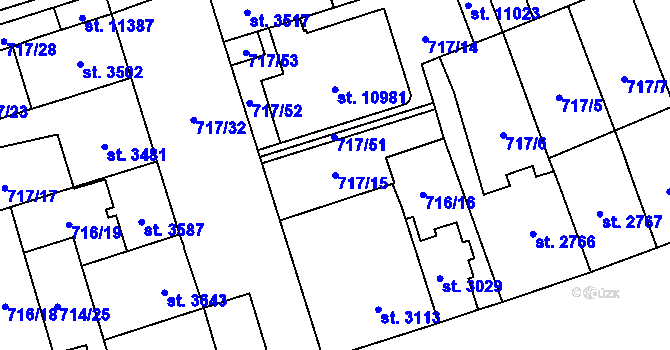 Parcela st. 717/15 v KÚ Pardubice, Katastrální mapa