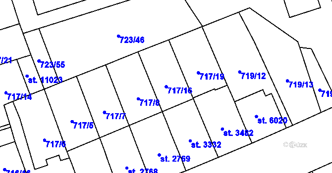 Parcela st. 717/16 v KÚ Pardubice, Katastrální mapa