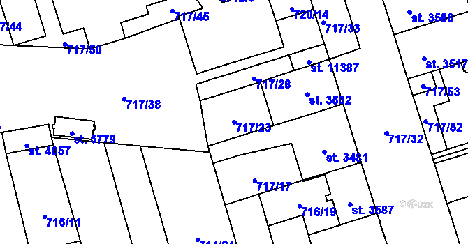 Parcela st. 717/23 v KÚ Pardubice, Katastrální mapa