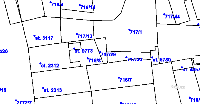 Parcela st. 717/29 v KÚ Pardubice, Katastrální mapa