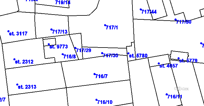 Parcela st. 717/30 v KÚ Pardubice, Katastrální mapa