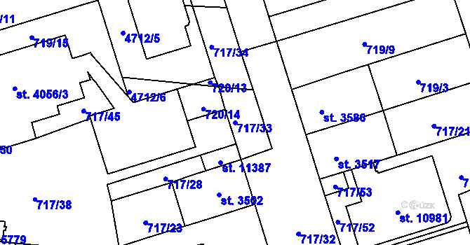 Parcela st. 717/33 v KÚ Pardubice, Katastrální mapa