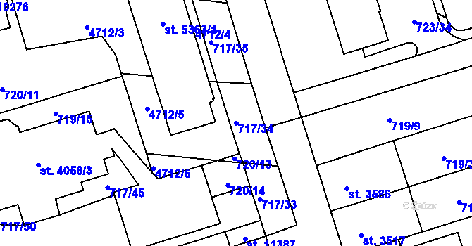 Parcela st. 717/34 v KÚ Pardubice, Katastrální mapa