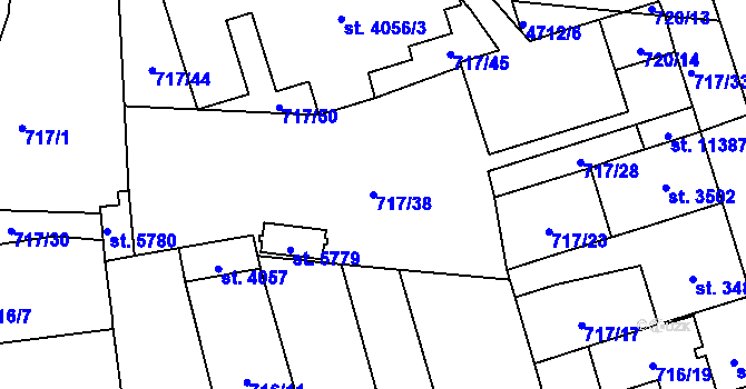 Parcela st. 717/38 v KÚ Pardubice, Katastrální mapa