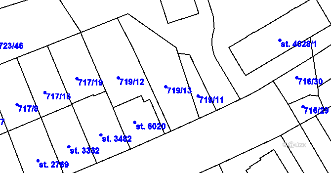 Parcela st. 719/13 v KÚ Pardubice, Katastrální mapa