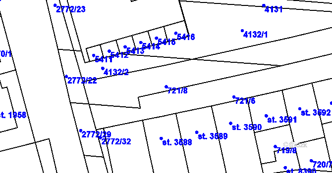Parcela st. 721/8 v KÚ Pardubice, Katastrální mapa