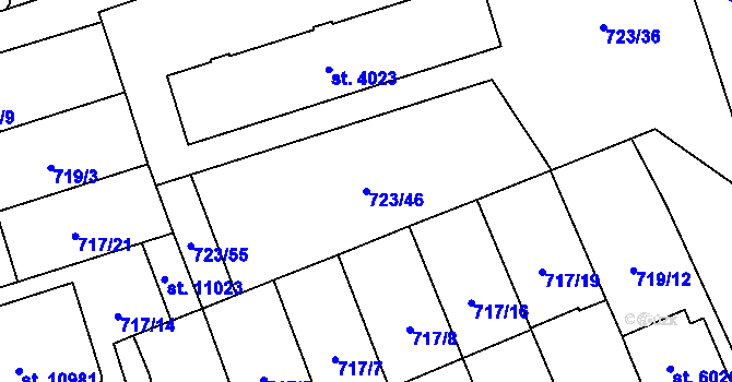 Parcela st. 723/46 v KÚ Pardubice, Katastrální mapa