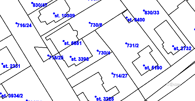 Parcela st. 730/4 v KÚ Pardubice, Katastrální mapa