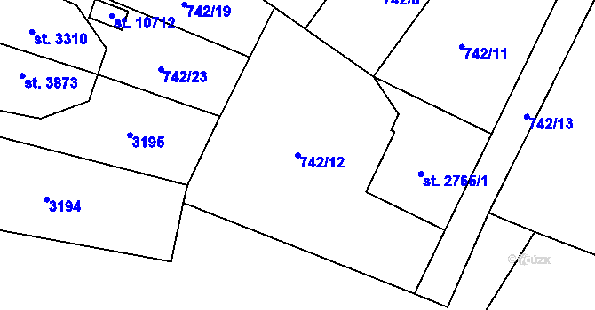 Parcela st. 742/12 v KÚ Pardubice, Katastrální mapa