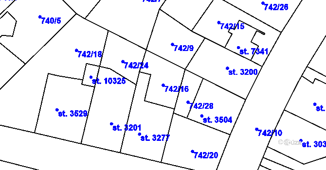Parcela st. 742/16 v KÚ Pardubice, Katastrální mapa
