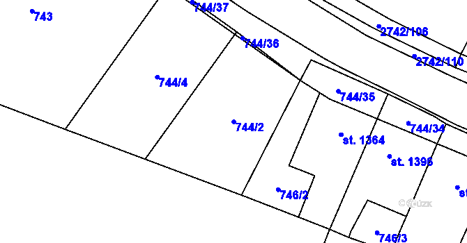 Parcela st. 744/2 v KÚ Pardubice, Katastrální mapa