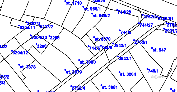 Parcela st. 744/6 v KÚ Pardubice, Katastrální mapa