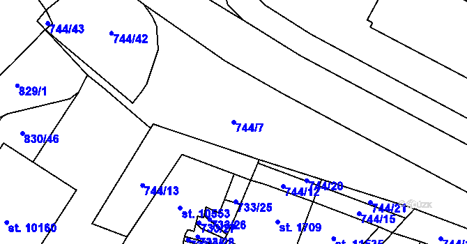 Parcela st. 744/7 v KÚ Pardubice, Katastrální mapa