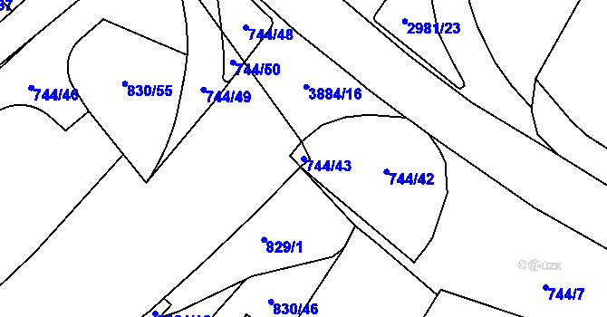Parcela st. 744/43 v KÚ Pardubice, Katastrální mapa