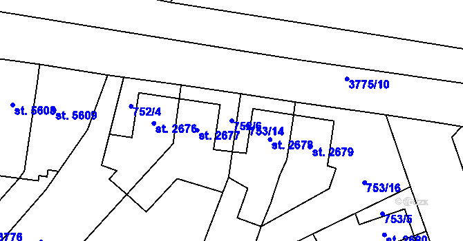 Parcela st. 752/6 v KÚ Pardubice, Katastrální mapa
