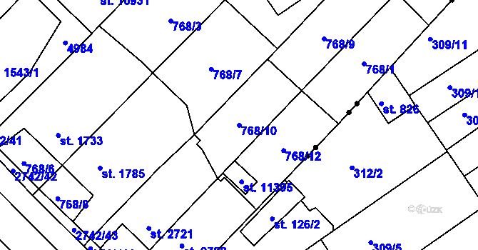 Parcela st. 768/10 v KÚ Pardubice, Katastrální mapa