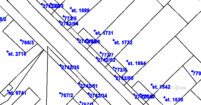 Parcela st. 772/7 v KÚ Pardubice, Katastrální mapa