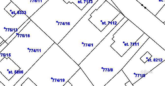Parcela st. 774/1 v KÚ Pardubice, Katastrální mapa