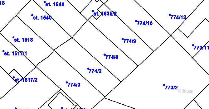 Parcela st. 774/8 v KÚ Pardubice, Katastrální mapa