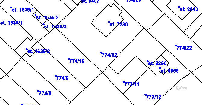Parcela st. 774/12 v KÚ Pardubice, Katastrální mapa