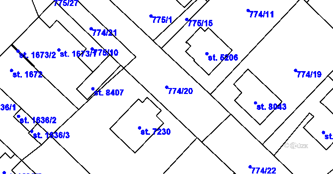 Parcela st. 774/20 v KÚ Pardubice, Katastrální mapa