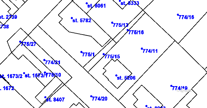 Parcela st. 775/15 v KÚ Pardubice, Katastrální mapa