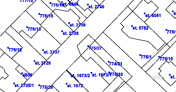 Parcela st. 775/27 v KÚ Pardubice, Katastrální mapa